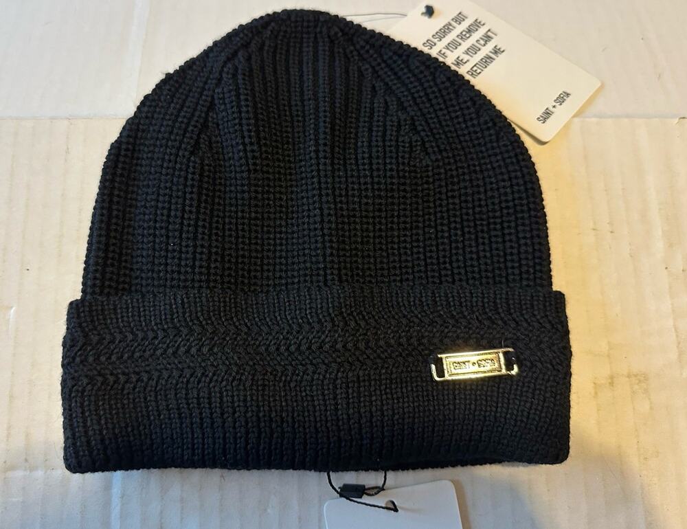Saint And Sofia Merino Wool Black Beanie Quiet Luxury New Designed In London